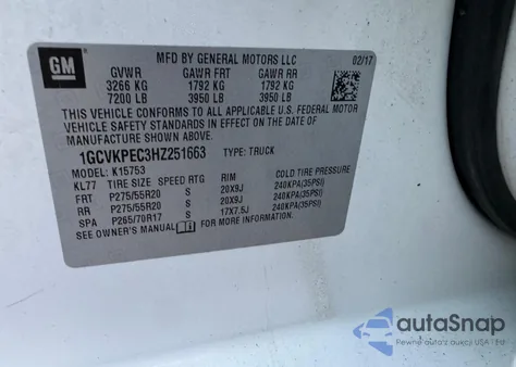 2017 Chevrolet Silverado K1500 Custom from USA, damaged, VIN 1GCVKPEC3HZ251663